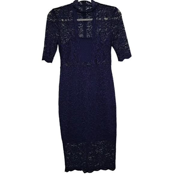 Express Design Studio Dark Navy Blue Trim Lace Dress - Womens Size 2 - Picture 15 of 16